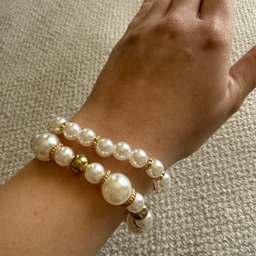 Pearl Bracelet Stack Gold Accent (2pc Set